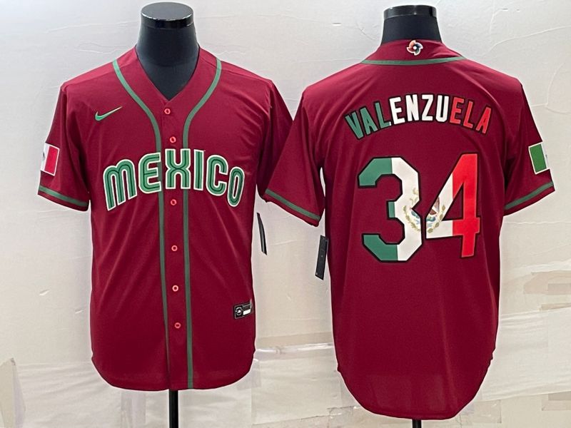 Men 2023 World Cub Mexico 34 Valenzuela Red Nike MLB Jersey6